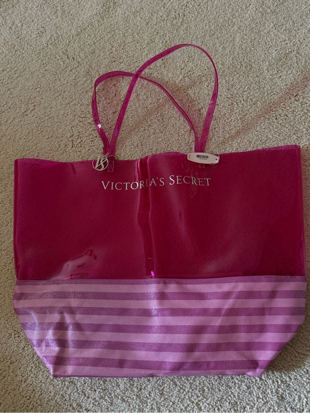 Victoria's Secret Hot Pink and Light Pink Striped Tote